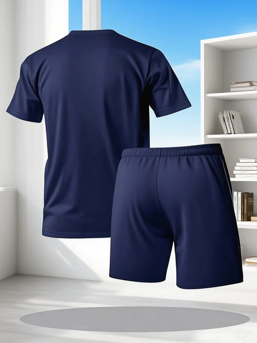 Men's Summer Breathable Sportswear Short Sleeve Shorts Set Lightweight Comfortable Sport Style Made in China thumbnail 4
