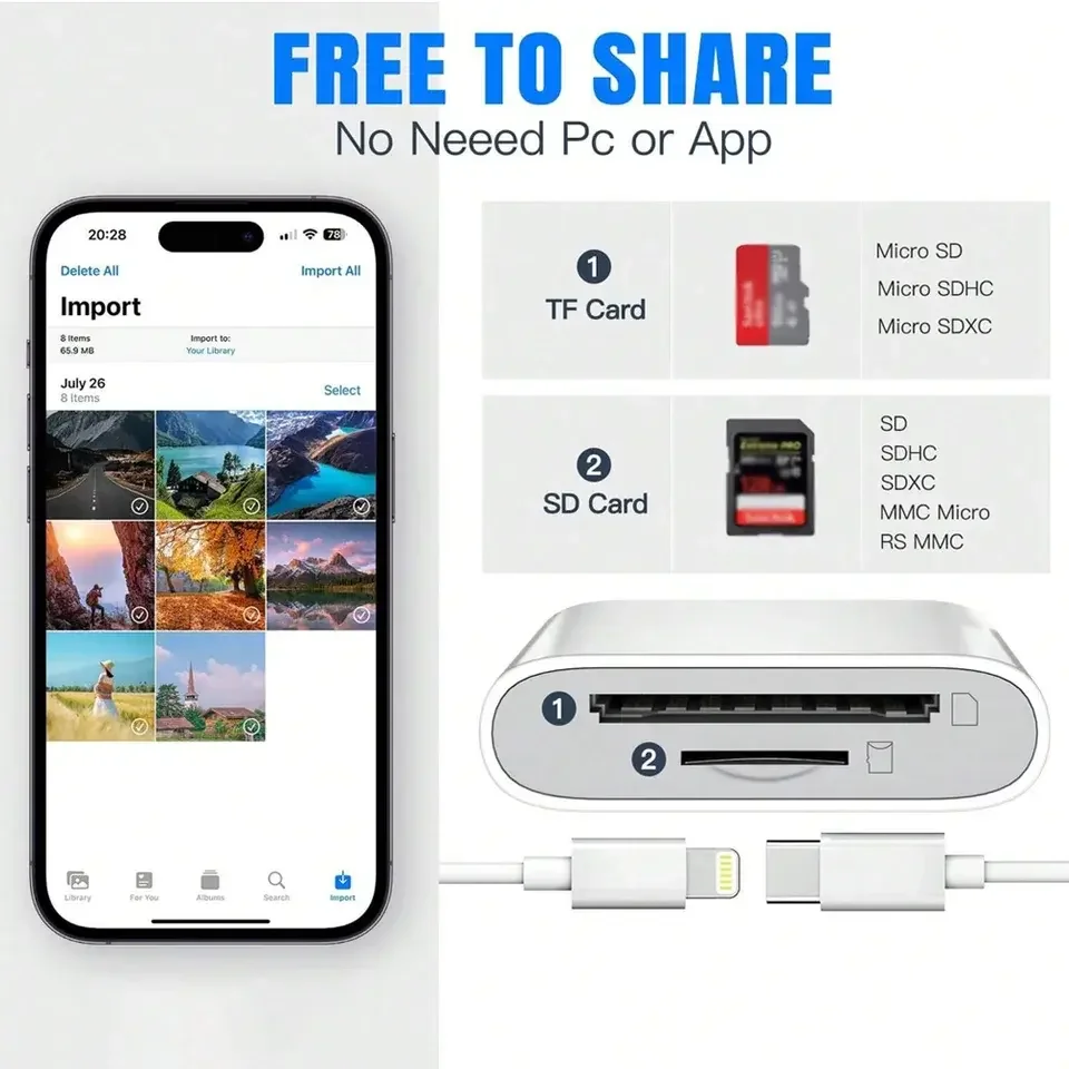 Lightning Type 2 In 1 OTG Card Reader to SD TF Memory Card Adapter For PC Laptop iPhone Multi Smart Cardreader No APP Requires thumbnail 2