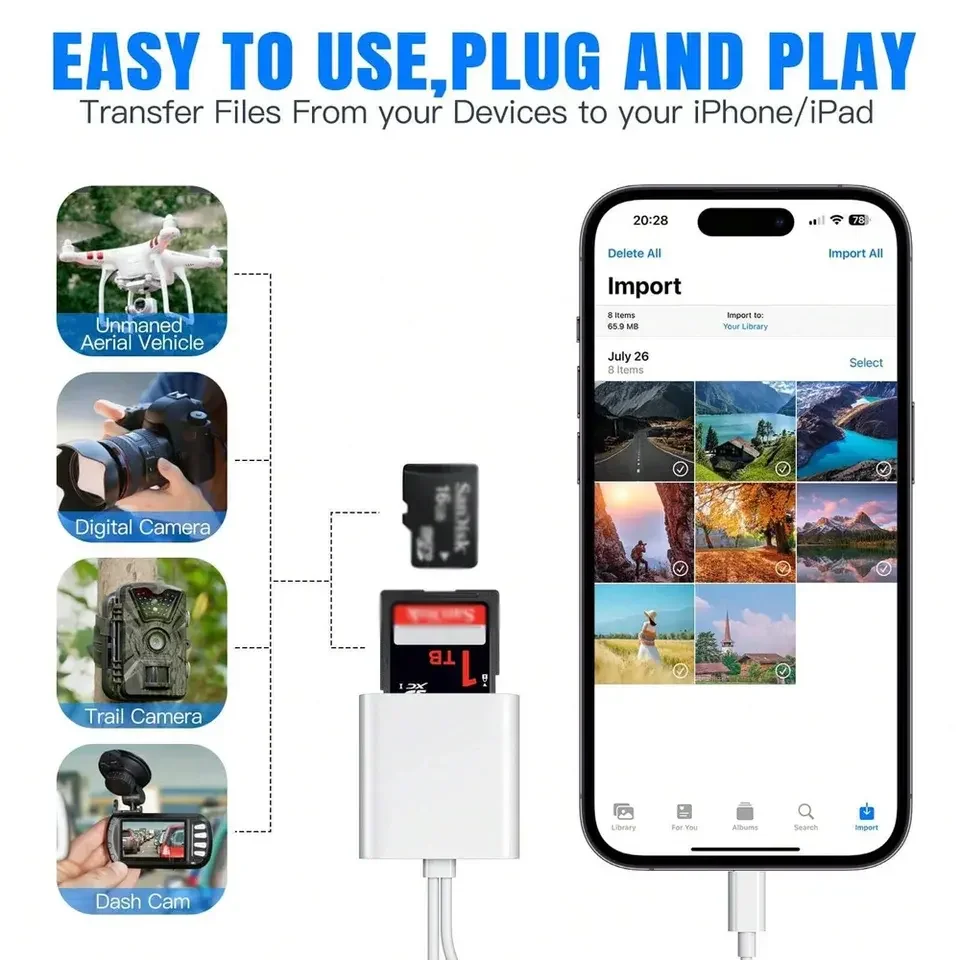 Lightning Type 2 In 1 OTG Card Reader to SD TF Memory Card Adapter For PC Laptop iPhone Multi Smart Cardreader No APP Requires thumbnail 6