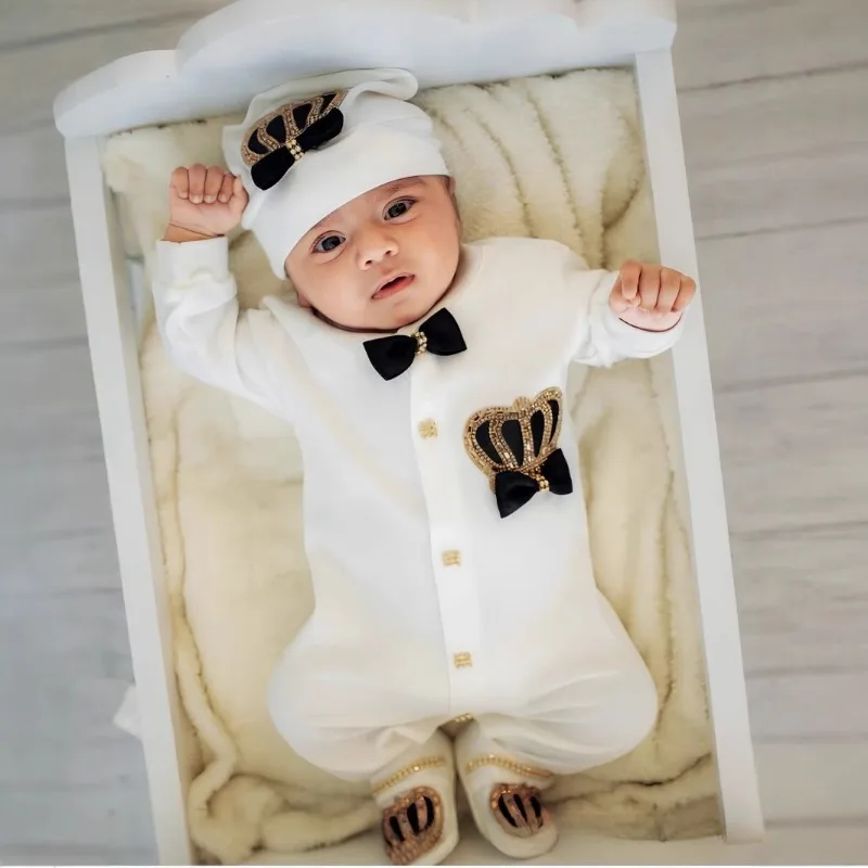 Ins Handmade Baby Cute Lace Collar Climbing Suit 3-piece Set New Baby Baptism Clothes Newborn Baby Romper High Quality Clothes thumbnail 5