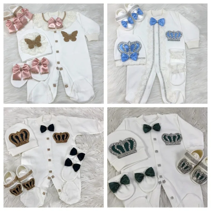 Ins Handmade Baby Cute Lace Collar Climbing Suit 3-piece Set New Baby Baptism Clothes Newborn Baby Romper High Quality Clothes thumbnail 6