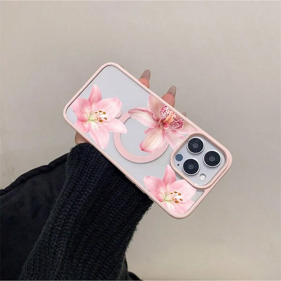 Pink Floral Lily Orchid Pattern-Pastel Magnetic Phone Case For iPhone 17 16 15 14 13 12 11 Pro Max 16 Plus 16E 17 Air Cover thumbnail 3