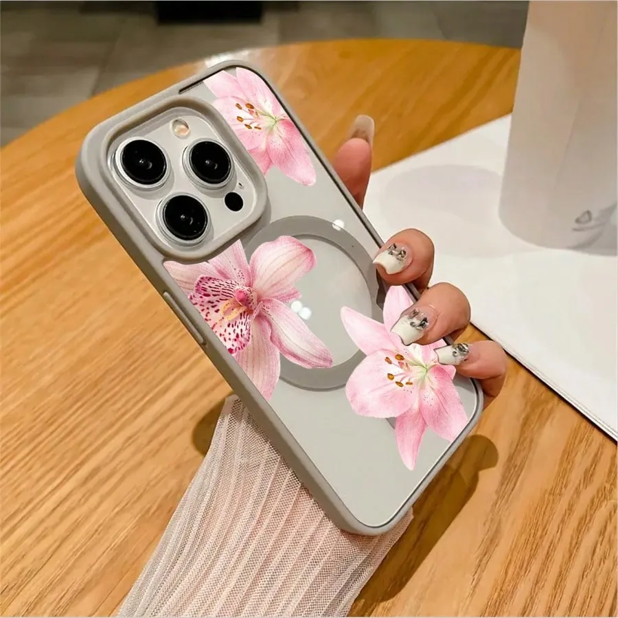 Pink Floral Lily Orchid Pattern-Pastel Magnetic Phone Case For iPhone 17 16 15 14 13 12 11 Pro Max 16 Plus 16E 17 Air Cover thumbnail 5