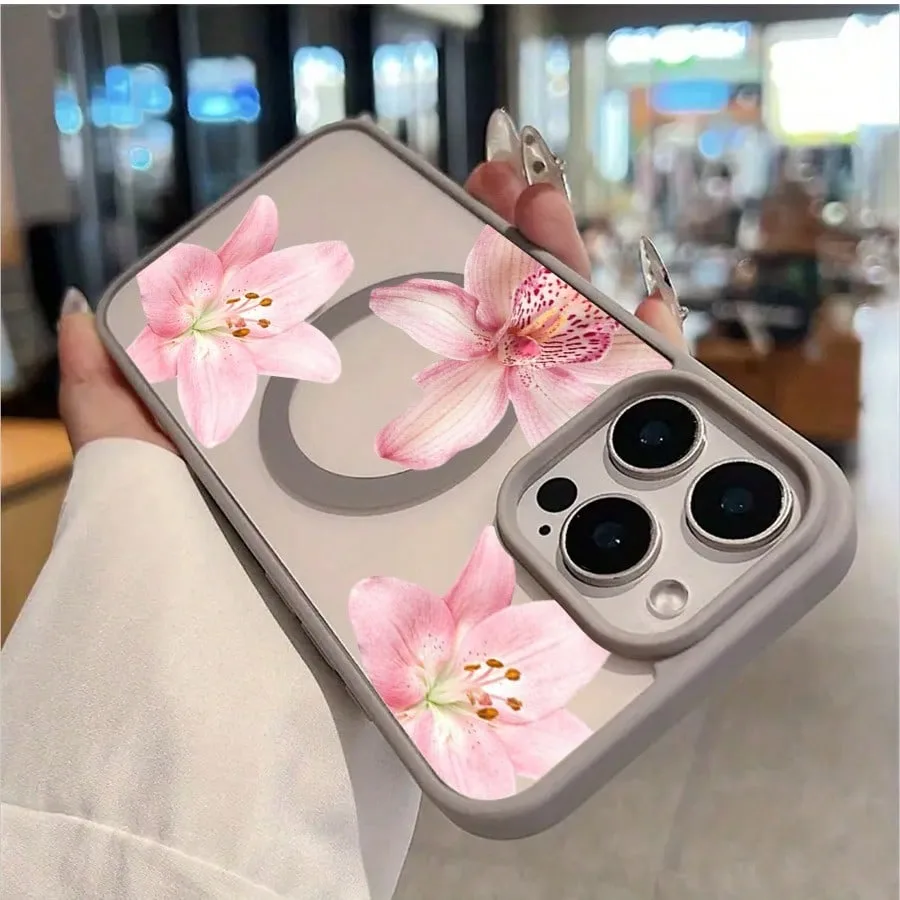 Pink Floral Lily Orchid Pattern-Pastel Magnetic Phone Case For iPhone 17 16 15 14 13 12 11 Pro Max 16 Plus 16E 17 Air Cover thumbnail 4