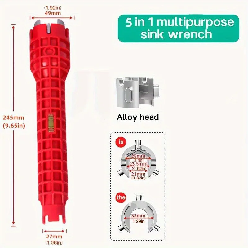 5-in-1 Adjustable Wrench Set - Metal Tool Kit for Sink Repair, Faucet Installation & Bathroom/Kitchen Maintenance thumbnail 2