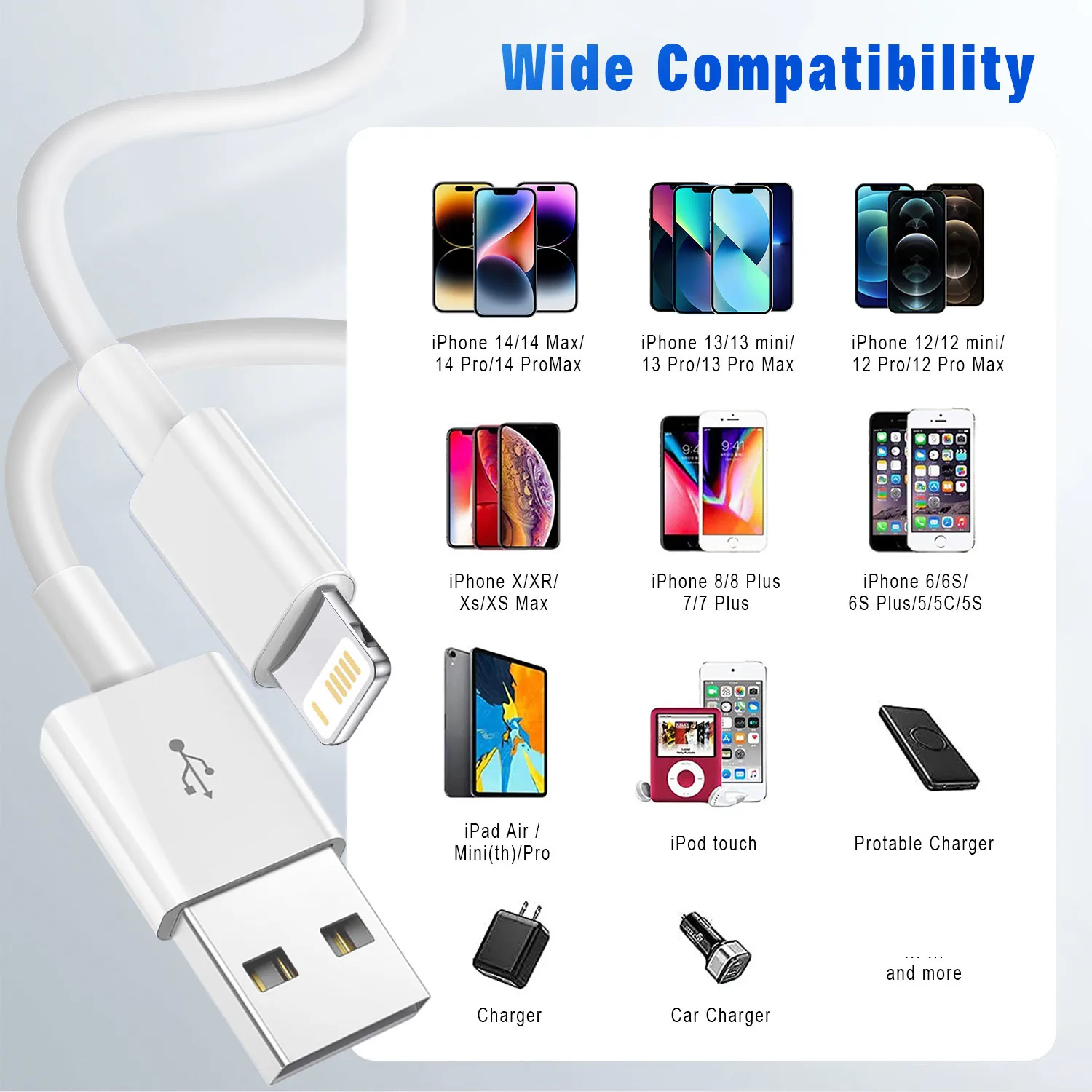 3A USB Cable Fast Charging Data Sync Cord for iPhone 14/13/12/11 pro Max/XR 6s/7/8 plus 3ft/6ft Lead Mobile Phone Charger Wire thumbnail 6