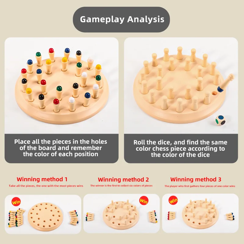 Wooden Memory Match Stick Chess Color Game Board Puzzles Montessori Educational Toy Cognitive Ability Learning Toys For Children thumbnail 4