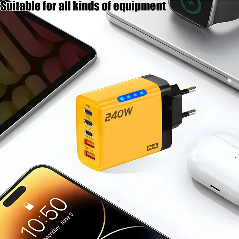 GaN Fast Charger 240W 5 Ports PD Quick Charge 3.0 2USB 3Type C For iPhone 15 16 17 Samsung Xiaomi Huawei Tablet EU US UK Plug thumbnail 3