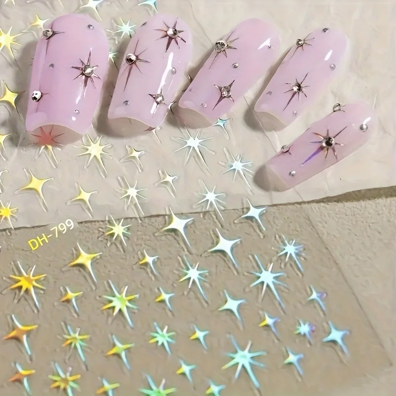 Metal Laser Holographic Star Nail Stickers, Disposable Self-Adhesive Resin Nail Decals for Women, Art Decor Accessories thumbnail 2
