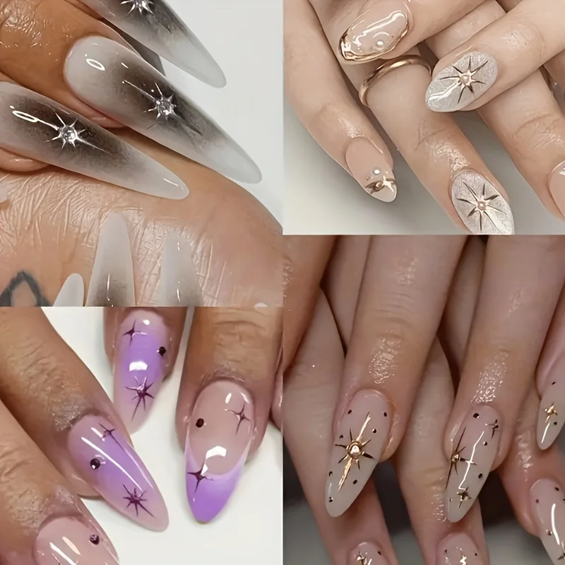 Metal Laser Holographic Star Nail Stickers, Disposable Self-Adhesive Resin Nail Decals for Women, Art Decor Accessories thumbnail 4