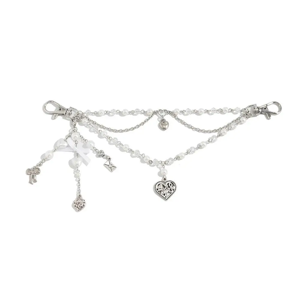 Y2K Pearl Bag Chain Strawberry Love Heart Bow Pendant Chain Strap For Bags Multi-layer Bag Chain Handbag DIY Handles Accessories thumbnail 5