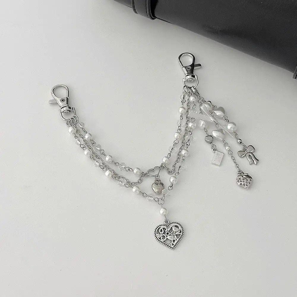 Y2K Pearl Bag Chain Strawberry Love Heart Bow Pendant Chain Strap For Bags Multi-layer Bag Chain Handbag DIY Handles Accessories thumbnail 6