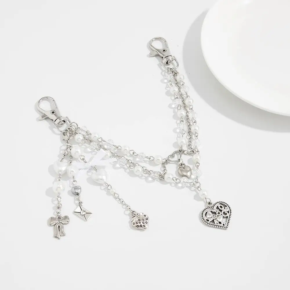 Y2K Pearl Bag Chain Strawberry Love Heart Bow Pendant Chain Strap For Bags Multi-layer Bag Chain Handbag DIY Handles Accessories thumbnail 4