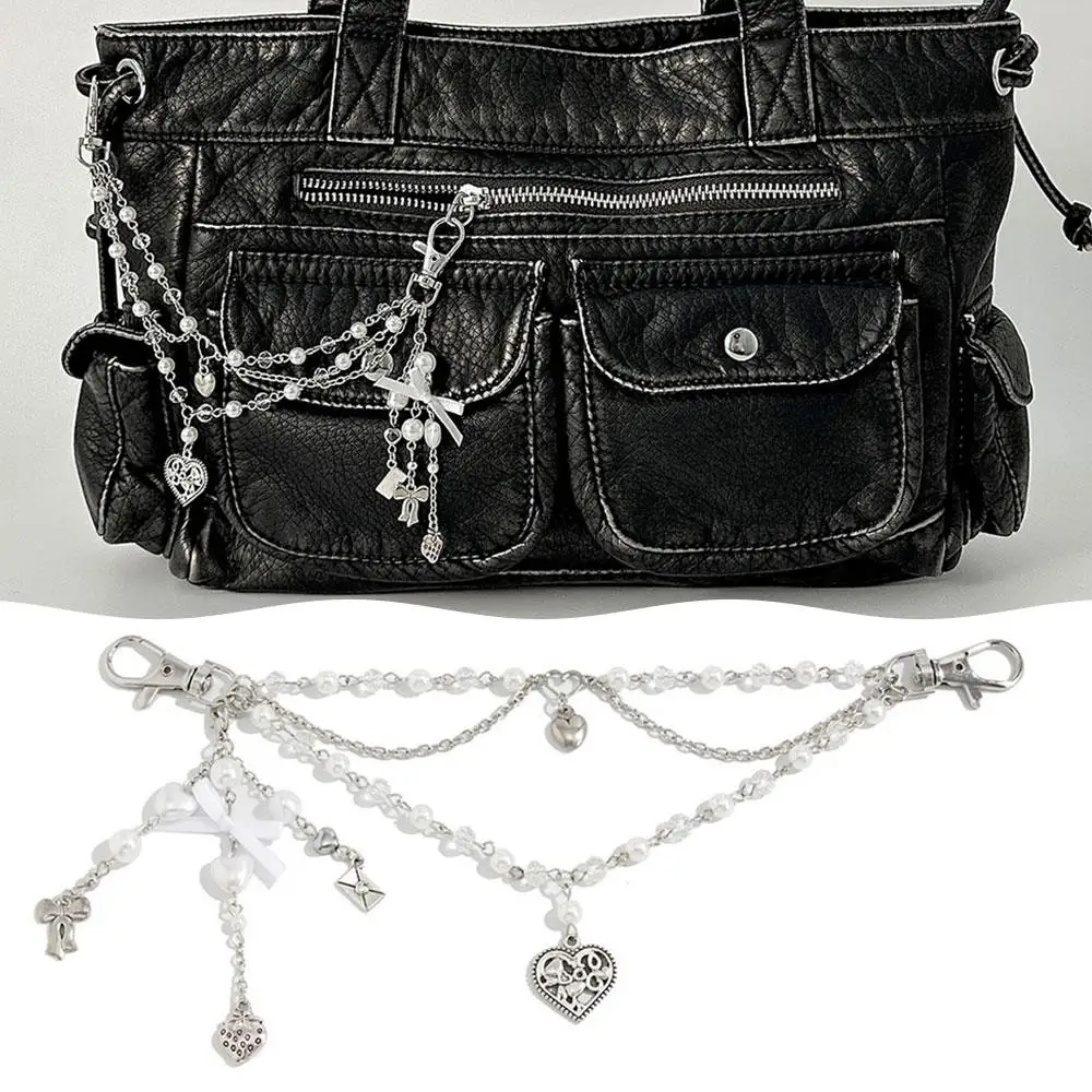Y2K Pearl Bag Chain Strawberry Love Heart Bow Pendant Chain Strap For Bags Multi-layer Bag Chain Handbag DIY Handles Accessories thumbnail 3