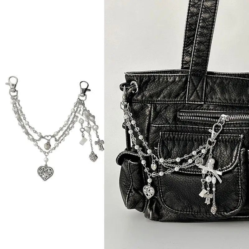 Y2K Pearl Bag Chain Strawberry Love Heart Bow Pendant Chain Strap For Bags Multi-layer Bag Chain Handbag DIY Handles Accessories thumbnail 2
