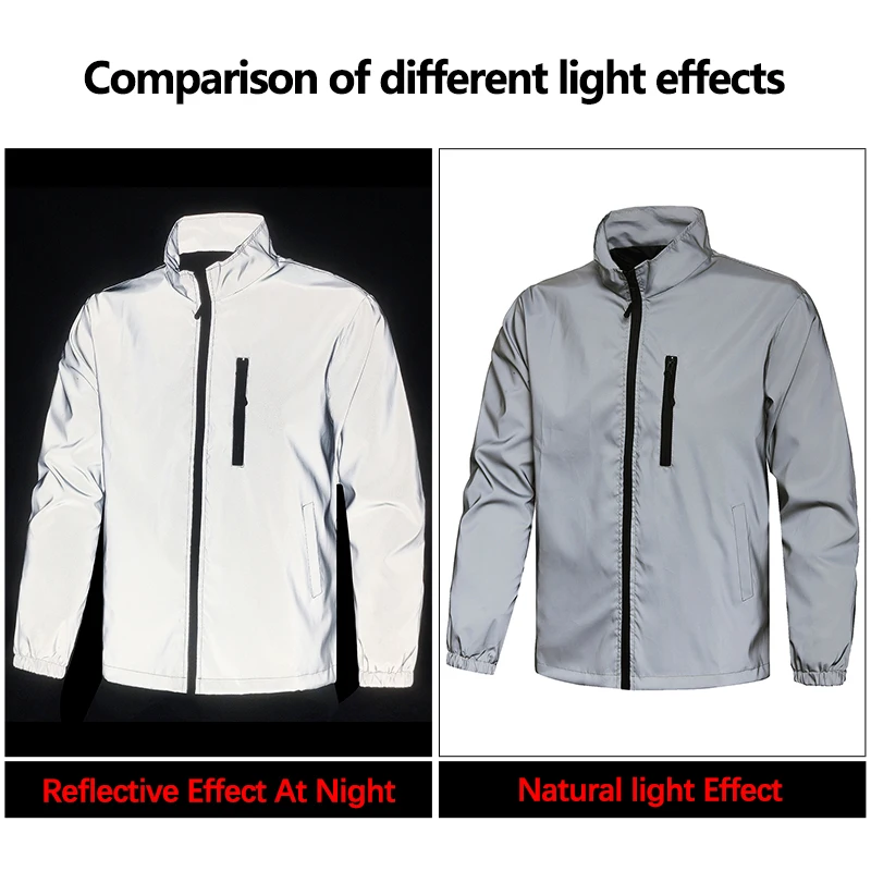 Night Reflective Jacket Men's Spring Casual Stand Collar Outdoor Windproof Jogger Cycling Safety Bright Coats Hip Hop Streetwear thumbnail 3
