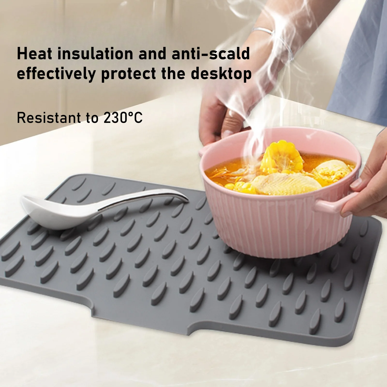 1pc Anti Slip Kitchen Silicone Drain Pad, Heat-Resistant Kitchen Counter Pad For Sinks, Silicone Tableware Drying Pad, Dish Rack thumbnail 6