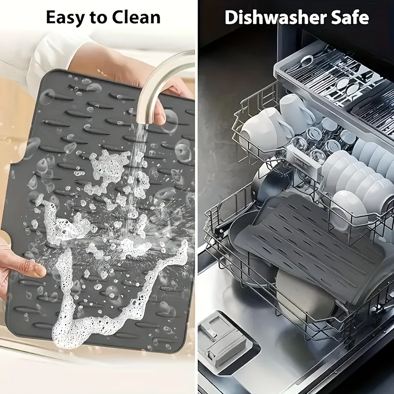 1pc Anti Slip Kitchen Silicone Drain Pad, Heat-Resistant Kitchen Counter Pad For Sinks, Silicone Tableware Drying Pad, Dish Rack thumbnail 5