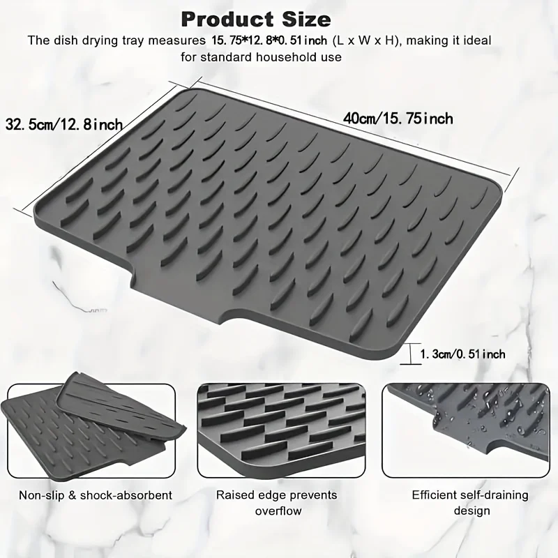 1pc Anti Slip Kitchen Silicone Drain Pad, Heat-Resistant Kitchen Counter Pad For Sinks, Silicone Tableware Drying Pad, Dish Rack thumbnail 3