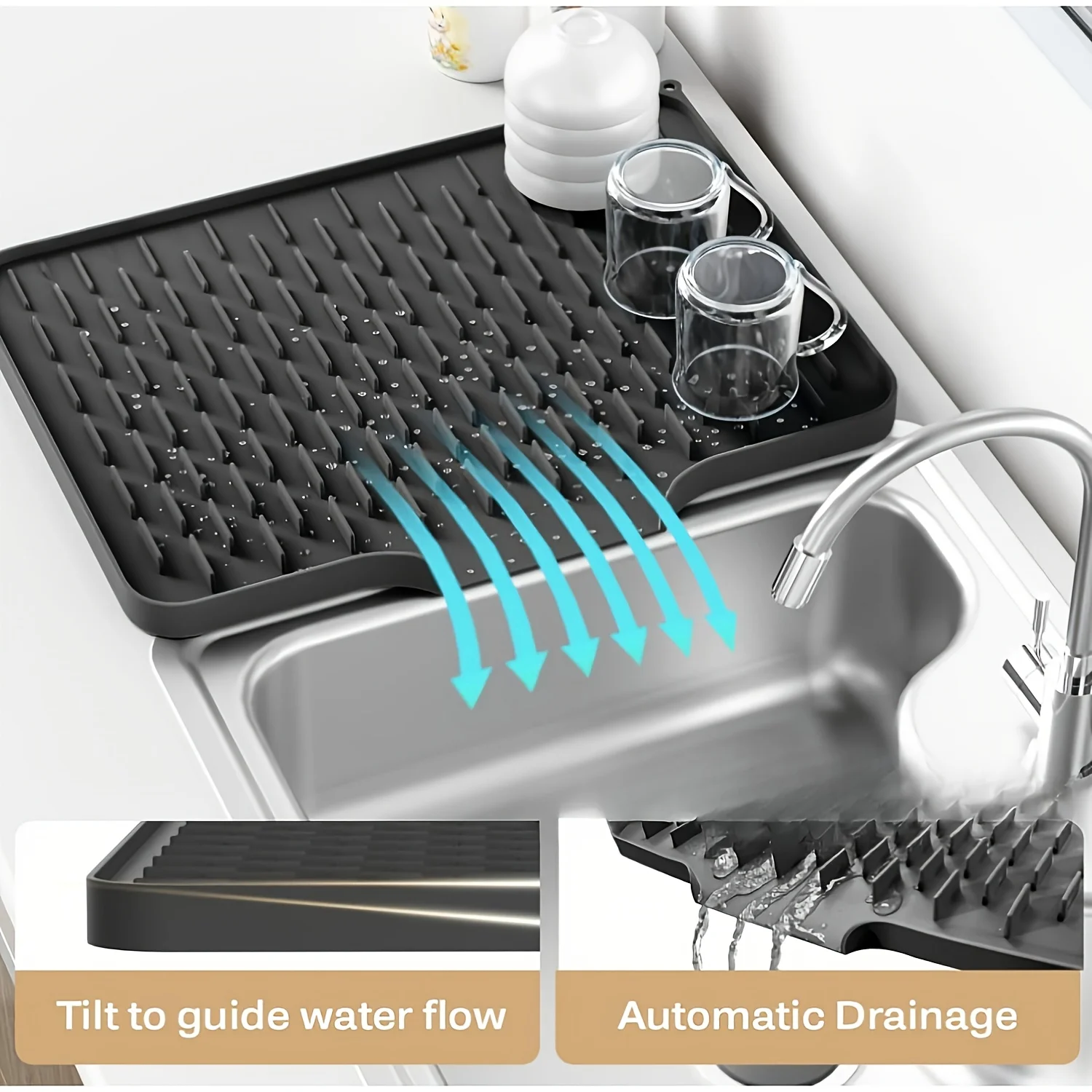 1pc Anti Slip Kitchen Silicone Drain Pad, Heat-Resistant Kitchen Counter Pad For Sinks, Silicone Tableware Drying Pad, Dish Rack thumbnail 2