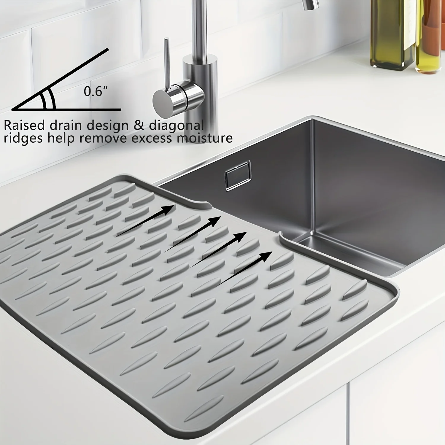 1pc Anti Slip Kitchen Silicone Drain Pad, Heat-Resistant Kitchen Counter Pad For Sinks, Silicone Tableware Drying Pad, Dish Rack thumbnail 4