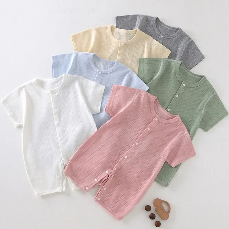 Baby Short Sleeved Jumpsuit Breathable Mesh Air Conditioning Suit for Newborns in Summer Lightweight Sleepwear Boys Girls Romper thumbnail 2