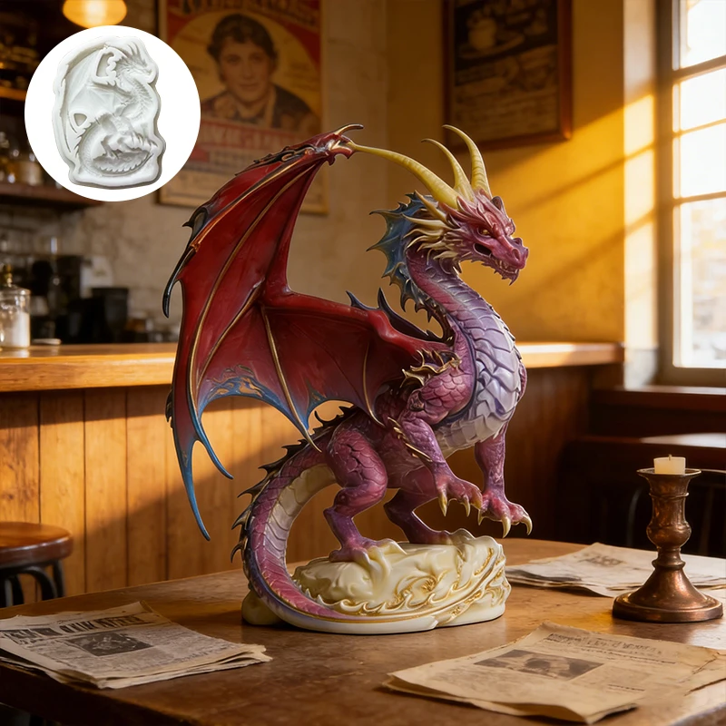 Fantasy Flying Dragon silicone mold, reusable resin mold, clay and gypsum mold, DIY decorative pendant handcrafted mold thumbnail 3