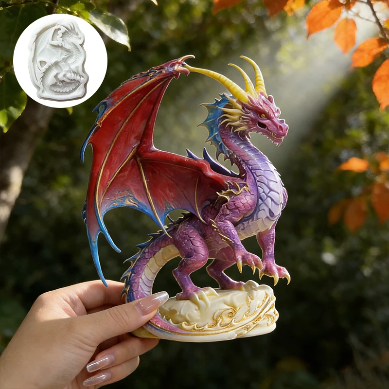 Fantasy Flying Dragon silicone mold, reusable resin mold, clay and gypsum mold, DIY decorative pendant handcrafted mold thumbnail 4