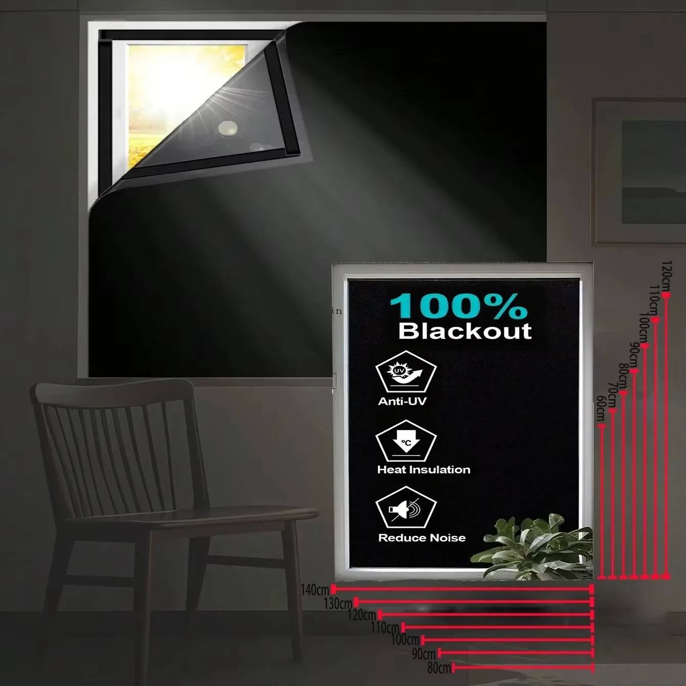 Blackout Blinds Travel Portable Blackout Window Shades Self-adhesive Waterproof Blackout Curtains for Bedroom Dorm thumbnail 5
