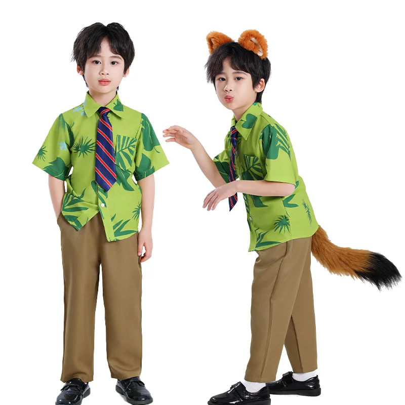 Children's And Adults' Short Sleeve Fox Shirt Cosplay Headwear Costume for Crazy Animal Nick Polyester Fabric Game Theme thumbnail 3
