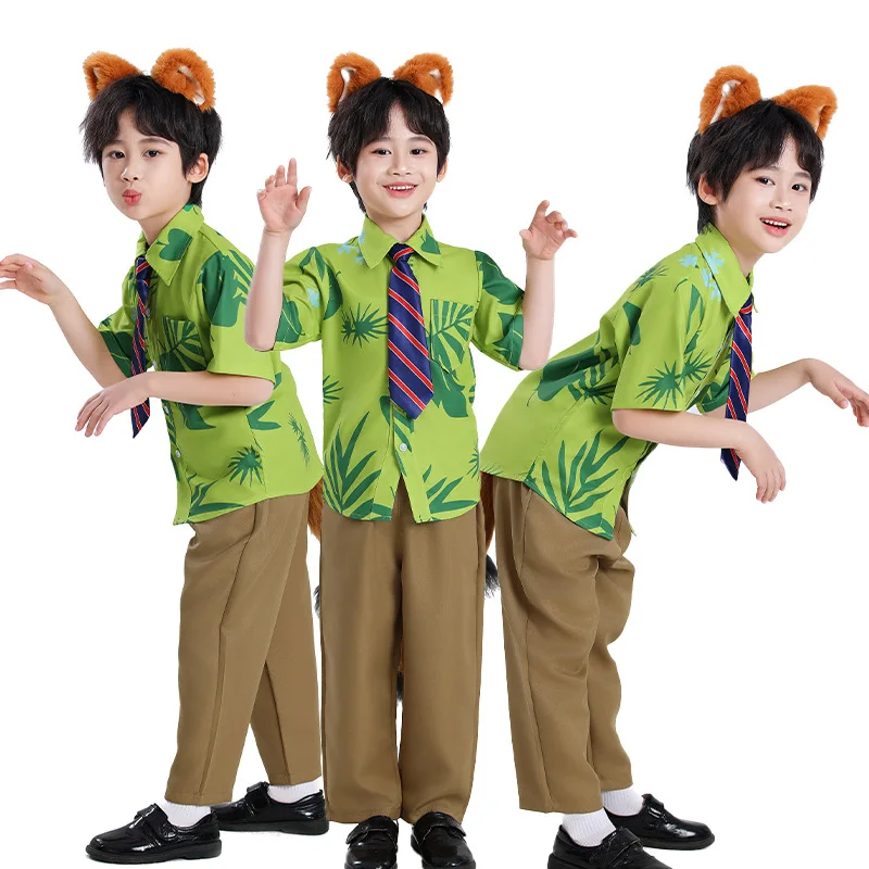 Children's And Adults' Short Sleeve Fox Shirt Cosplay Headwear Costume for Crazy Animal Nick Polyester Fabric Game Theme