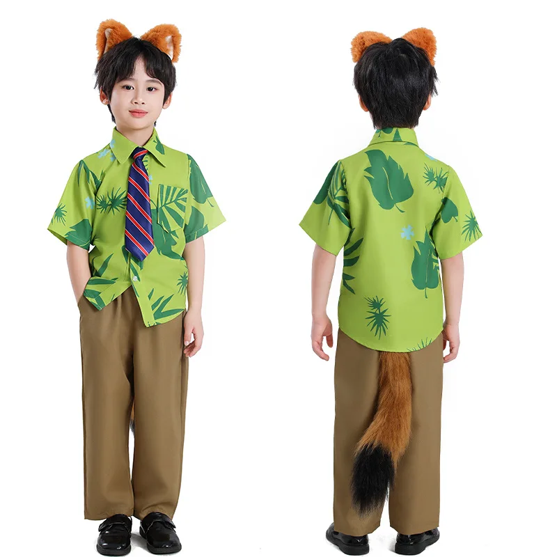 Children's And Adults' Short Sleeve Fox Shirt Cosplay Headwear Costume for Crazy Animal Nick Polyester Fabric Game Theme thumbnail 5