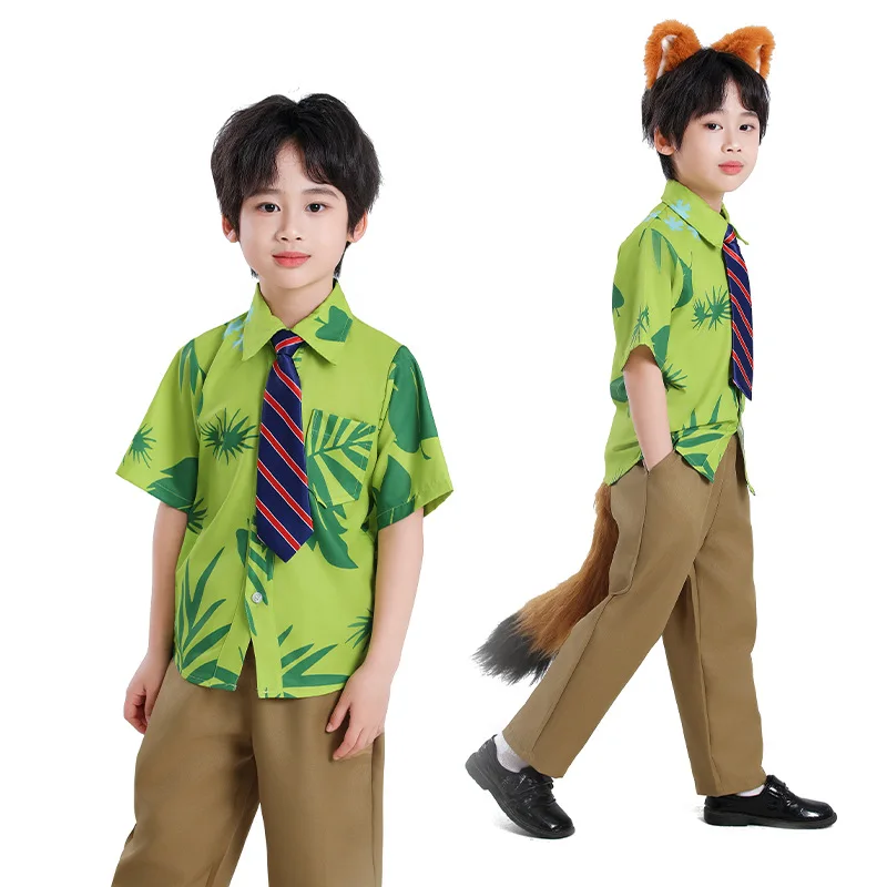 Children's And Adults' Short Sleeve Fox Shirt Cosplay Headwear Costume for Crazy Animal Nick Polyester Fabric Game Theme thumbnail 4