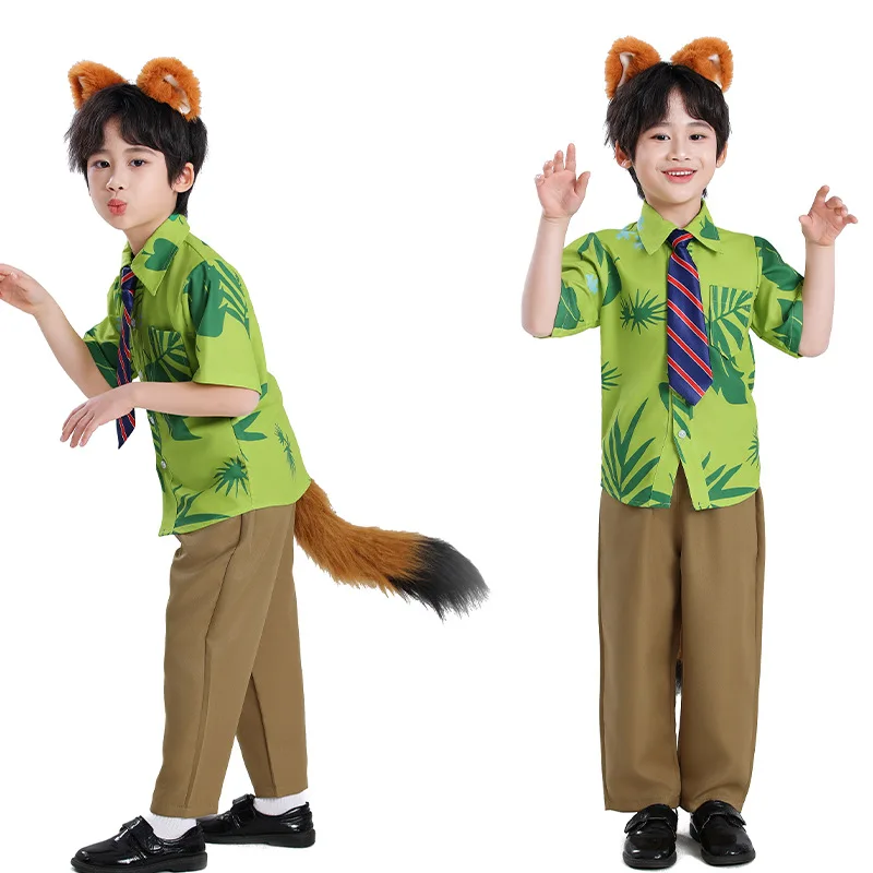 Children's And Adults' Short Sleeve Fox Shirt Cosplay Headwear Costume for Crazy Animal Nick Polyester Fabric Game Theme thumbnail 2