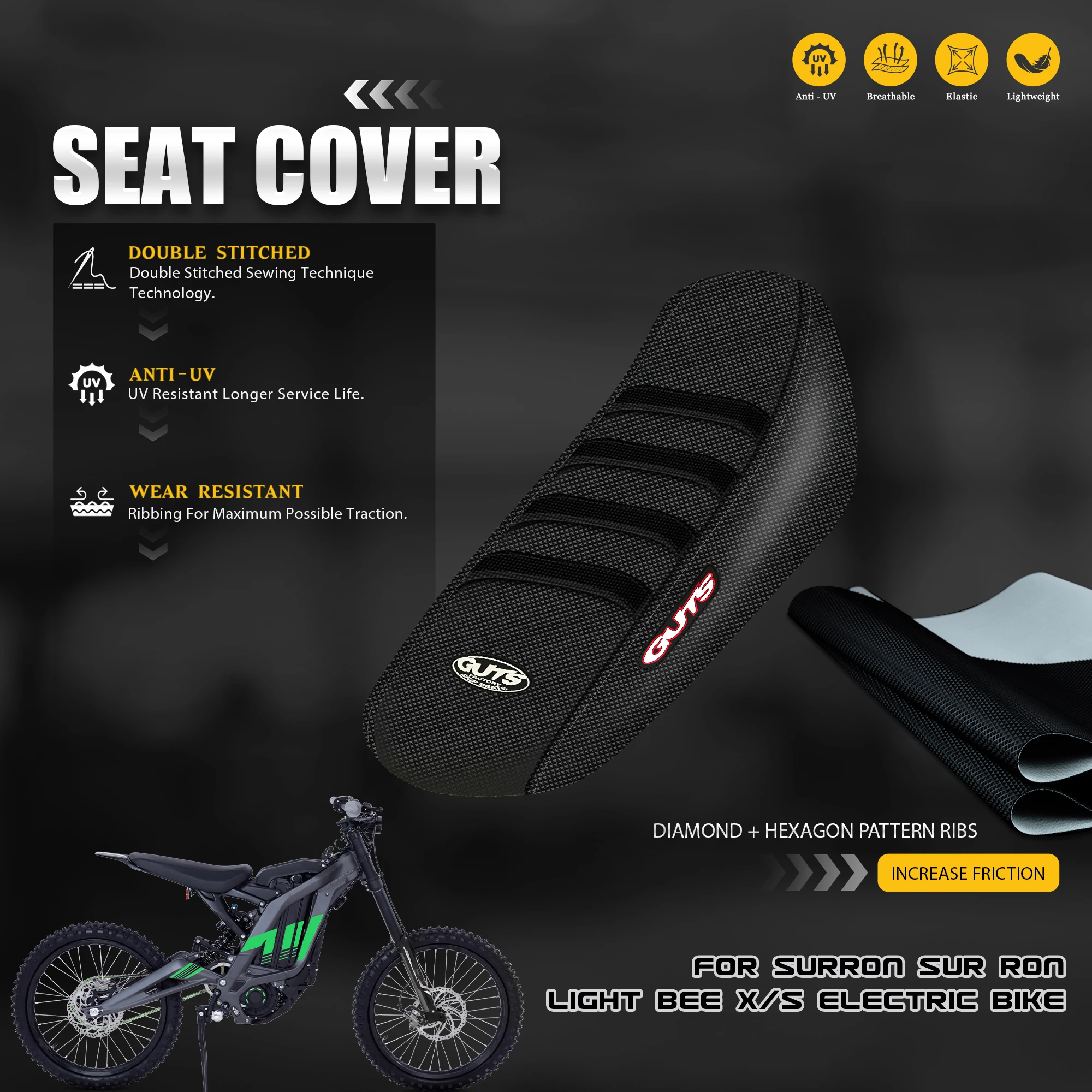 SPACE Motorcycle Pro Ribbed Rubber Gripper Soft Seat Cover For Surron Sur-Ron Lightbee Light Bee X S Off-Road Ebike