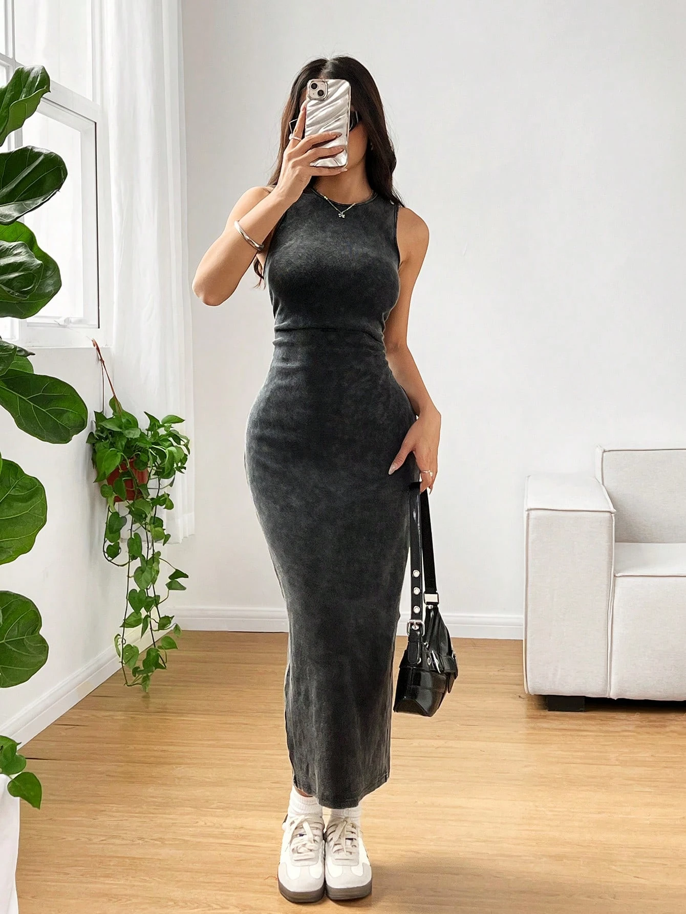 Women's Summer Round Neck Pleated Bodycon Casual Cami Dress,Holiday Outfits,Summer Dresses for Women thumbnail 4