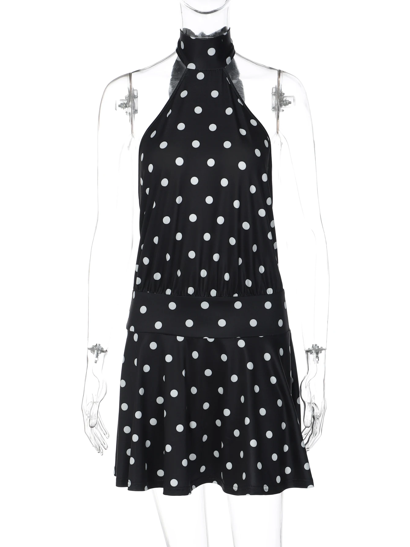 Hugcitar Polka Dot Print Halter Sleeveless Backless Bandage Sexy Slim Mini Dress Summer Women Fashion Outfit Party Vacation thumbnail 6