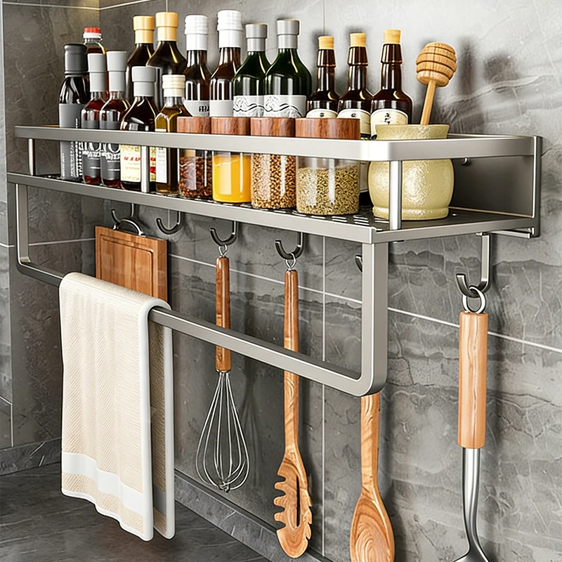 Wall Mounted Kitchen Storage Rack Seasoning Rack Wall Mounted Seasoning Multifunctional Household Storage Rack