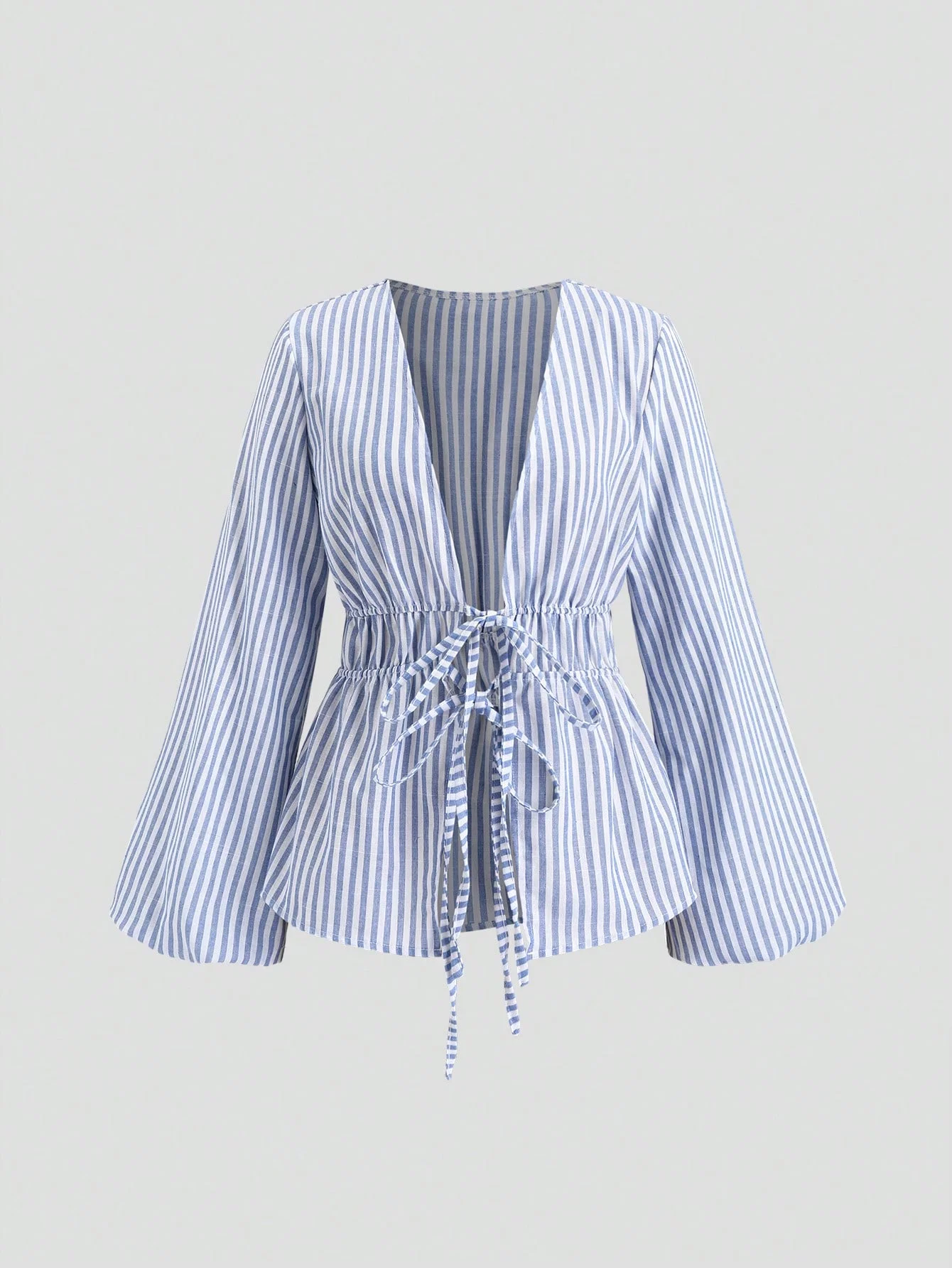 Striped Tie Bow Puff Sleeve Shirt