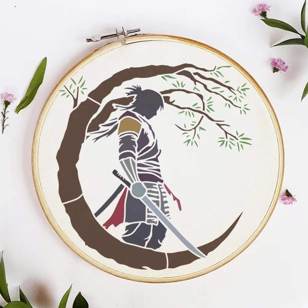 Samurai of The East Painting Stencil with Brush 11.8x11.8inch Plastic PET Katana Tree Pattern Drawing Template Decorative thumbnail 4