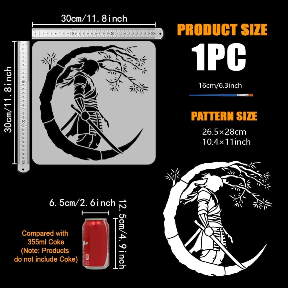 Samurai of The East Painting Stencil with Brush 11.8x11.8inch Plastic PET Katana Tree Pattern Drawing Template Decorative thumbnail 2