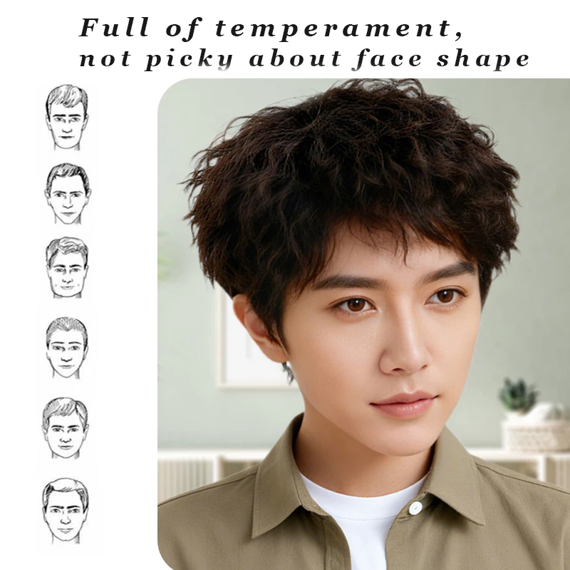 LUPU Synthetic Short Curly Hair Wigs For Men Boy Costume Cosplay Party Black Heat Resistant Fake Hair thumbnail 4