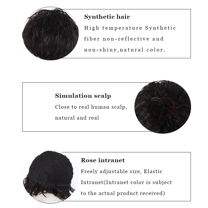 LUPU Synthetic Short Curly Hair Wigs For Men Boy Costume Cosplay Party Black Heat Resistant Fake Hair thumbnail 2