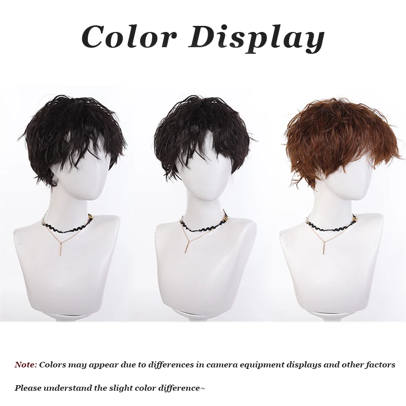 LUPU Synthetic Short Curly Hair Wigs For Men Boy Costume Cosplay Party Black Heat Resistant Fake Hair thumbnail 5