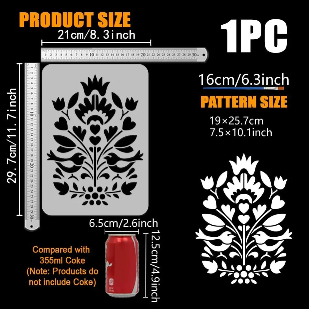 Polish Folk Decoration Painting Stencil with Brush 21x29.7cm/8.3x11.7inch Polish Folk Pattern Drawing Template DIY Art thumbnail 2