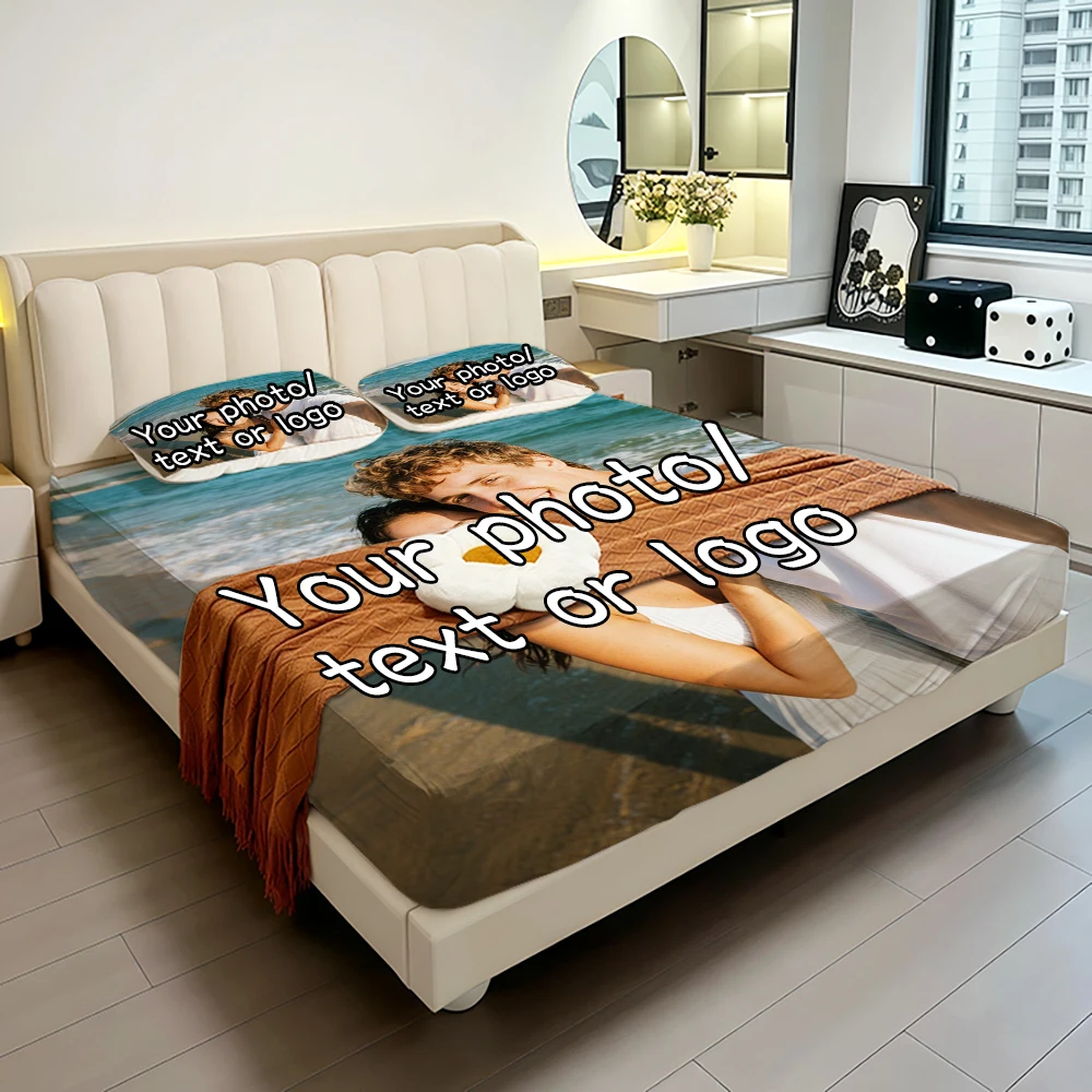 Customizable three piece bed sheet set, with the ability to upload pictures of oneself, family, loved ones, or pets thumbnail 6