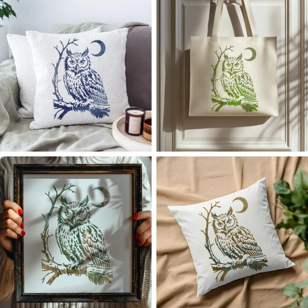 Owl Stencil Bang Owl Animal Stencils for Painting 11.7×8.3inch Reusable Moon Bird Stencil Crafts Drawing Templates with Paint thumbnail 6