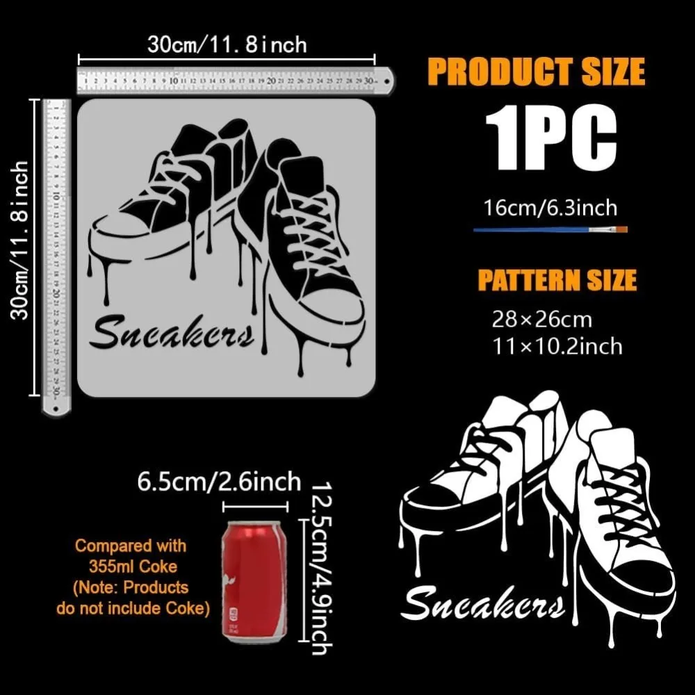 Graffiti Shoes Stencils with a Paint Brush 11.8x11.8 Inch Reusable Sneakers Pattern Stencils PET Shoes Decoration Stencil thumbnail 2