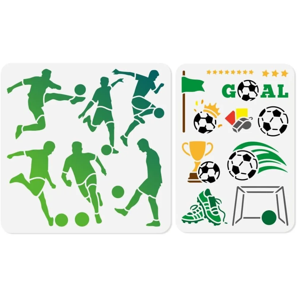 2Pcs Play Football Stencils for Painting  Plastic Soccer Player Stencil Drawing Templates Sport DIY Craft Paint Templates