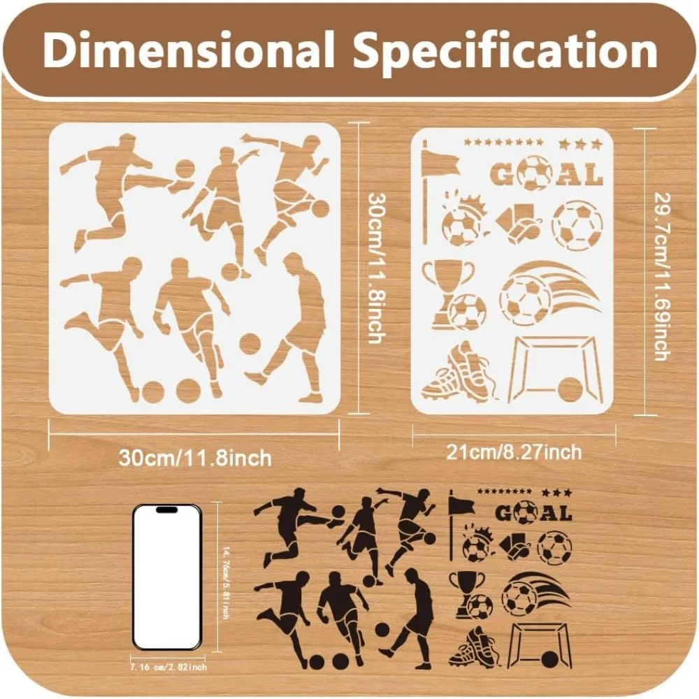 2Pcs Play Football Stencils for Painting  Plastic Soccer Player Stencil Drawing Templates Sport DIY Craft Paint Templates thumbnail 2